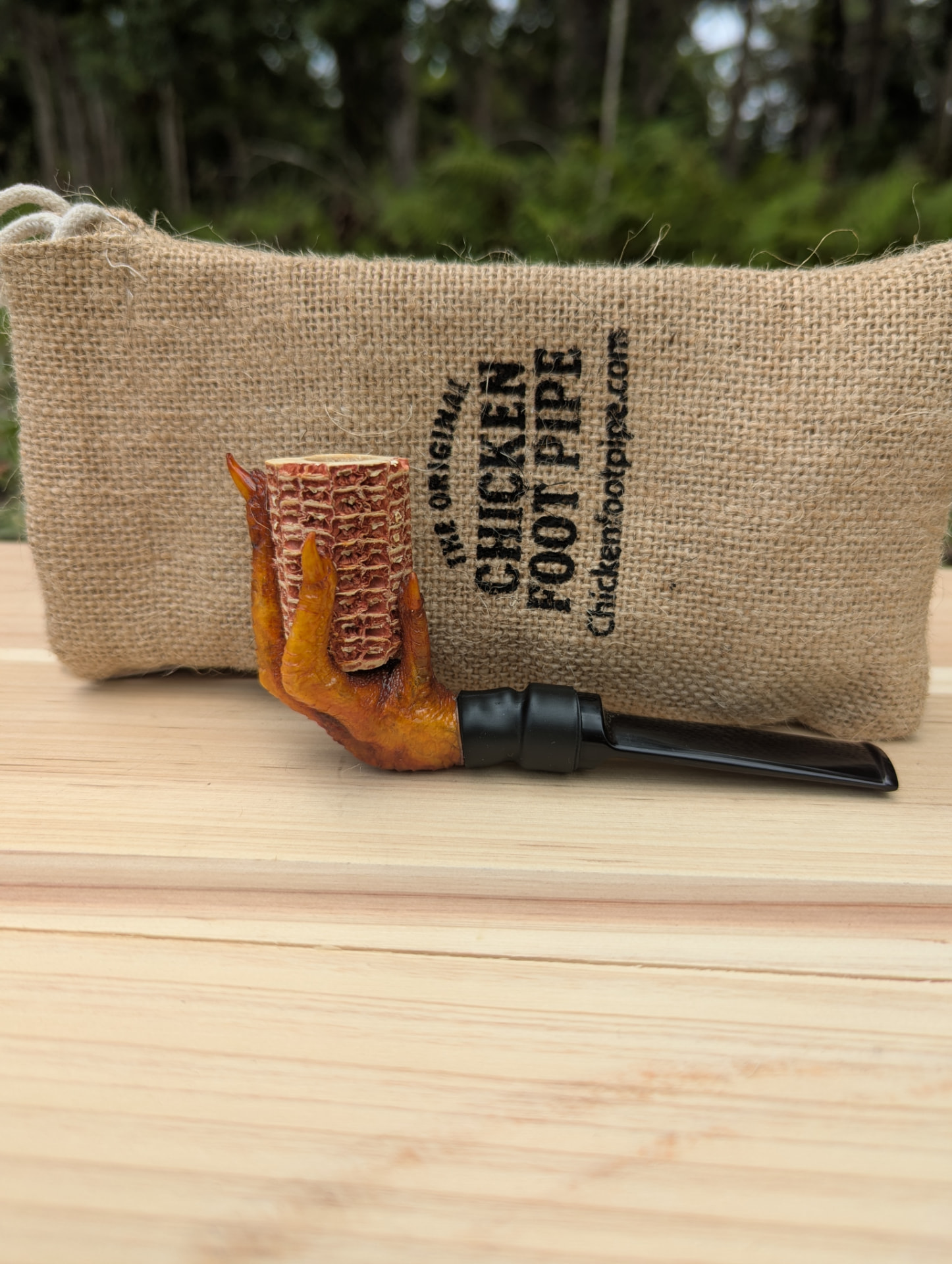 Corncob bowl chicken foot pipe with branded burlap gift bag
