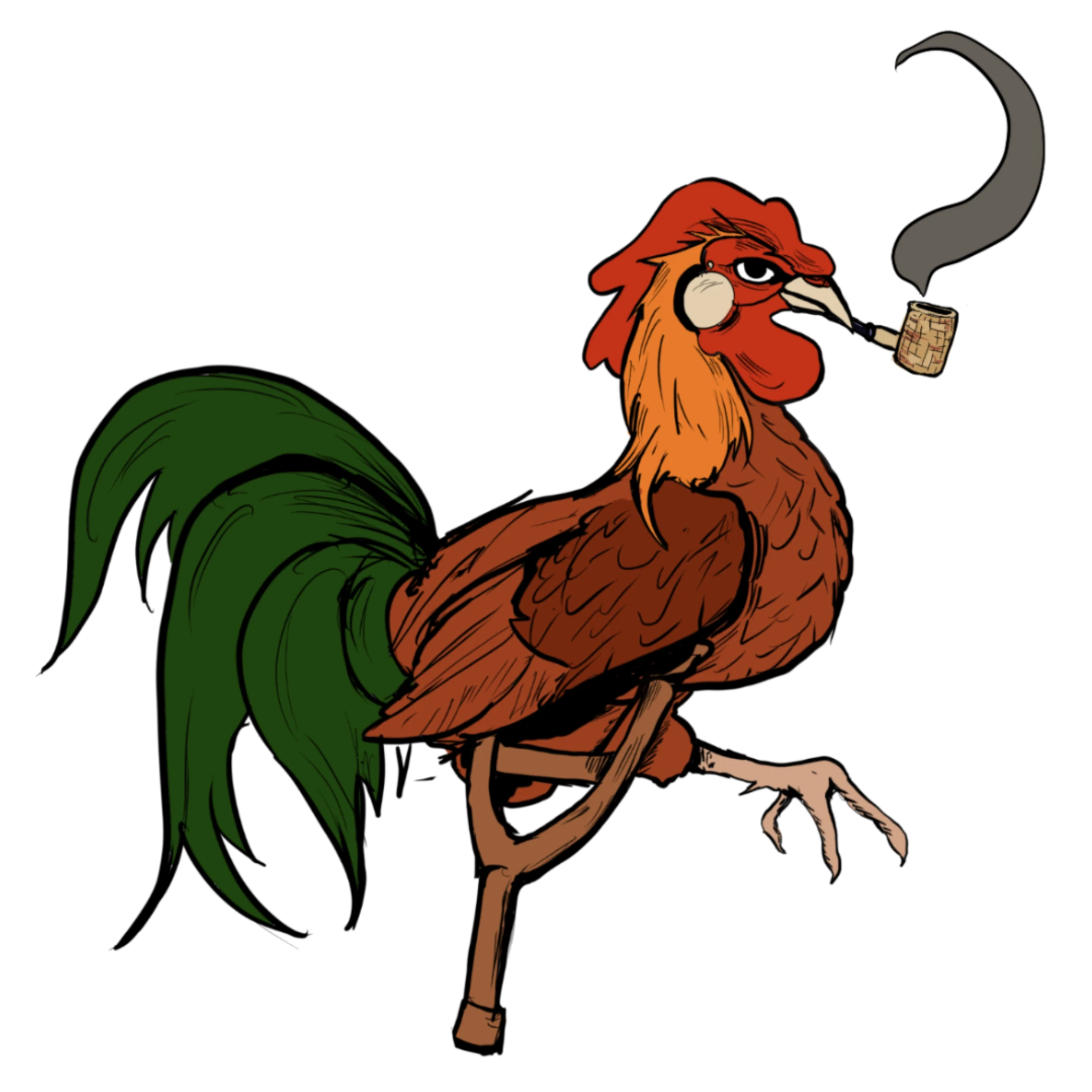 Chicken Foot Industries rooster mascot smoking a corncob pipe